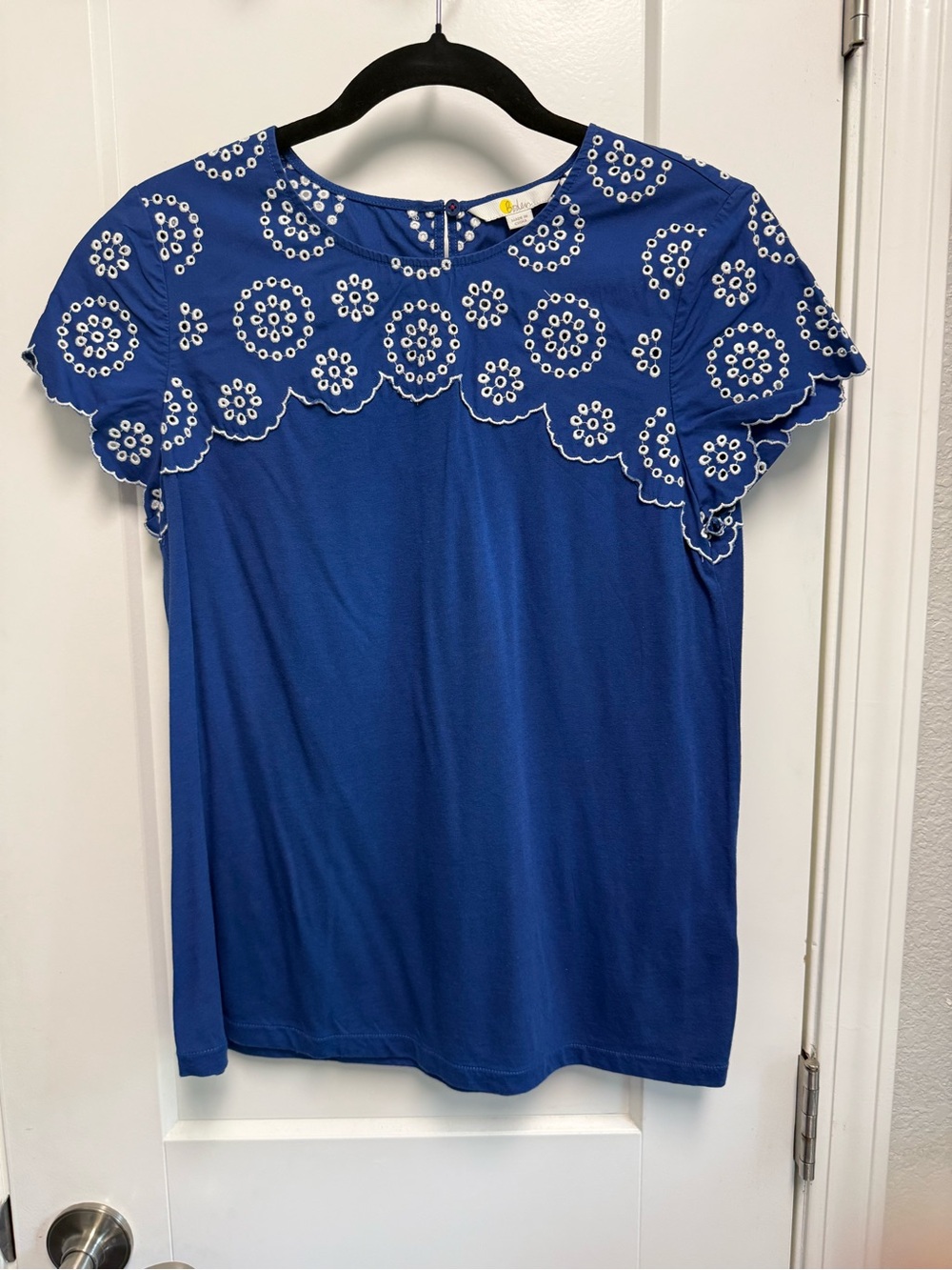 Boden Royal Blue Eyelet Yoke Short Sleeve Tee